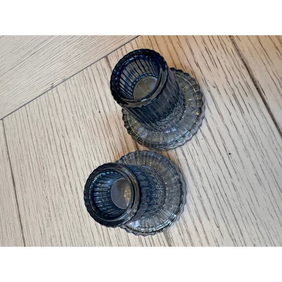 New Blue taper glass candlestick holders, 2. Measurements in pics. - Picture 2 of 6